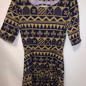 Brown and navy blue dress